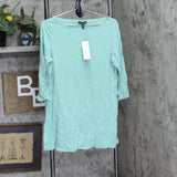 Eileen Fisher Womens Knit Boat-Neck Vented-Hem Top Calypsus Blue Green M