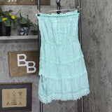 Elan Womens Strapless Crochet Trim Woven Dress VCL5754 Aqua Blue Green L