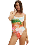 Cotton On Low-Scoop One Piece Cheeky Swimsuit Sunset Resort Multi Red L