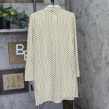 Carmen Marc Valvo Crochet Tunic Swim Cover-Up Shirt Button Up Beige Brown M