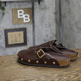 Universal Thread Studded Clog Mule Flat with Buckle 94303782 Brown 6.5M