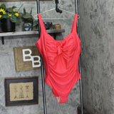 Shade & Shore Womens Shirred Full Coverage One Piece Swimsuit Coral Red 24