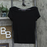 Polly & Esther Juniors Ribbed Scoop-Neck Skimmer T Shirt Top Black XL