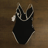 Trina Turk Womens Triumph Micro Braided One-Piece Swimsuit Black / White 6