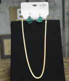 Daisy Fuentes Chain Filligree Dangly Earring Necklace Set Gold / Blue 17" + 3.5"
