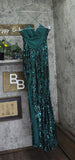B. Darlin Sequin Open Back Prom Gown Green M