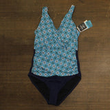 Swim Solutions Surplice Tummy-Control One-Piece Swimsuit Tile Together Blue 8