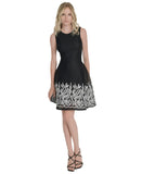 DKNY Womens Embroidered Mesh Sleeveless Fit Flare A-line Dress Black / Ivory 2