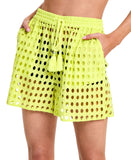 Dotti Womens Cotton Openwork Dot Cover Up Drawstring Shorts 85288 Citron Green S
