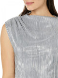 Calvin Klein Women's Metallic Pleated Sleeveless Top M2XHM865 Silver Gray XL