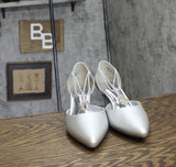 Easy Street Womens Moonlight Dress Block Heel Pump Silver Satin Gray 9W