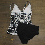 Kathy Ireland Womens 2-Piece Tankini With Swim Brief 1795759 Black / White S