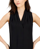 Anne Klein Women's Sleeveless Pleated Shoulder Blouse 10865131 Asphalt Black L