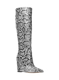 Michael Michael Kors Isra Wedge Tall Dress Boot Black Snake Multi 5.5M