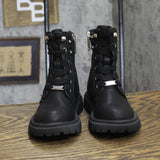 DKNY Girls Studded Lace Up Combat Boots Black 12T