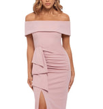 XSCAPE Womens Off-The-Shoulder Formal Evening Dress Gown 3760X Rose Pink 14