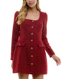 City Studios Juniors Herringbone Tweed Mini Dress 1921YT1BT1 Red Lilac 9/10