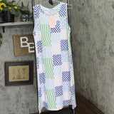 Roudelain Womens Printed Sleeveless Nightgown Knit EHJS362M Ditsy Check Blue L