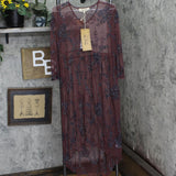 Sheryl Crow 3/4 Sleeve Embroidered Mesh Midi Dress with Cami Lining Burgundy L