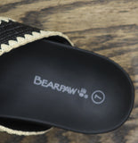 Bearpaw Criss Cross Woven Raffia Faux Leather Slide Sandals Black / Off White 7M