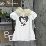 Hello Kitty Girls Lined A-Line Sheath Dress with Faux Fur Collar Off White 3T