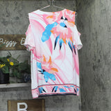 JM Collection Printed Cold Shoulder Top with Necklace Pink Gemstone Combo XL