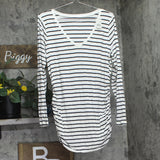 Motherhood Maternity Sleeve Side-Ruched Maternity T-Shirt White Black Stripe L