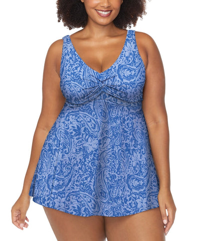 Raisins Curve Trendy Plus Lucia Printed Swimdress One Piece Slate Blue 14W