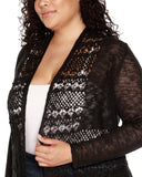 Belldini Womens Fashion Crochet Long Sleeve Knit Cardigan Sweater Black 1X