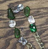 Statement Multi Shape Gemstone Curb Chain Necklace Gold / Green Multi 18" + 3.5"