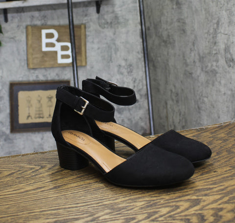 Style & Co Alinaa Two Piece Stacked Heel Dress Pumps Black Microsuede 8.5M