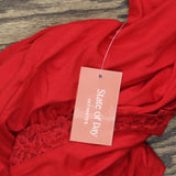 State Of Day Womens Lace-Trim Camisole Pajama Top 100198303MS Tango Red 2XL