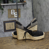 On 34th Melindaa Platform Espadrille Pump Wedge Ankle Wrap Sandals Black 6M