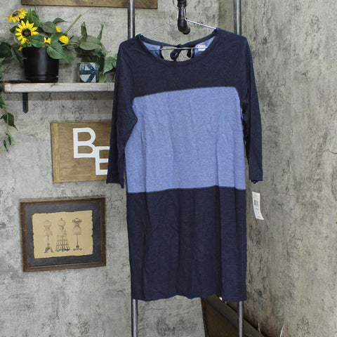 Three Dots Women's Reversible Colorblock Loose Shirt Dress Indigo Blue L