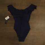 La Blanca Island Goddess Off Shoulder Ruffle One Piece Swimsuit Indigo Blue 4