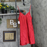Linea Donatella Womens Satin Fringe-Trim Chemise Nightgown Red M