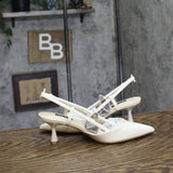 Nine West Women’s Rhonda3 Kitten Heel Slingback Pumps Ivory Off White 6.5M