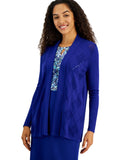 Kasper Womens Open Front Pointelle Pattern Knit Sweater Cardigan 10920021 Blue S