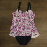 Swim Solutions Tiered Fauxkini One-Piece Swimsuit Magenta Purple Multi 16