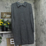 A New Day Sleeve Knit Polo Collar Ribbed Cuff Sweater Dress Dark Heather Gray M