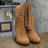 Michael Michael Kors Leigh Ruched High Block Heel Suede Boots Luggage Brown 11M