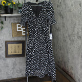 Tommy Hilfiger Womens Tie Front Chiffon Polka-Dot Midi Dress Black / Cream 6