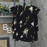 LC Lauren Conrad Womens Short Sleeve Flutter Sleeve Blouse Shirt Top Black M