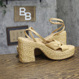 A New Day Nisha Raffia Platform Heels with Ankle Strap Natural Brown 9.5M