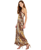 1. State Lace-Trim Halter Sleeveless Maxi Dress Brown Rust Copper / Multi M