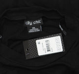 City Chic Plus Size Tarynn Top Turtle Neck Long Lurex Sleeved Blouse Black 2XL