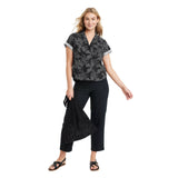 Universal Thread Womens Short Sleeve Collared Button-Down Shirt Black Floral XL