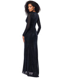 Betsy & Adam Ruched Surplice V Neck Long Sleeved Dress Black / Silver 16
