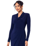 Betsy & Adam Womens Cowled Neck Long Sleeve Jersey Knit V-Neck Dress Navy Blue 6