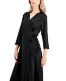 Alfani Women's Elbow Sleeve Satin Surplice Dress 16578f165372b2 Black 16